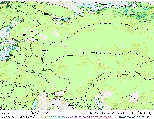 Isotachs (kph) ECMWF Th 06.06.2024 00 UTC