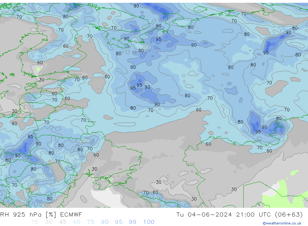 RH 925 гПа ECMWF вт 04.06.2024 21 UTC