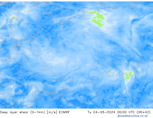 Deep layer shear (0-1km) ECMWF Ter 04.06.2024 00 UTC