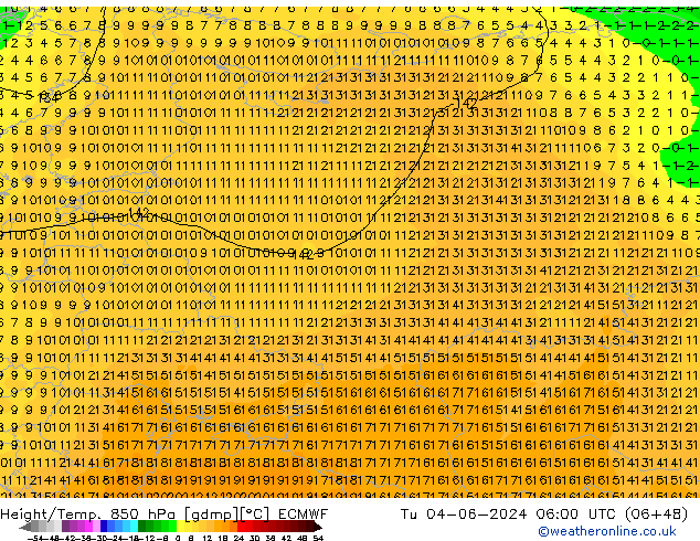 Z500/Rain (+SLP)/Z850 ECMWF Út 04.06.2024 06 UTC