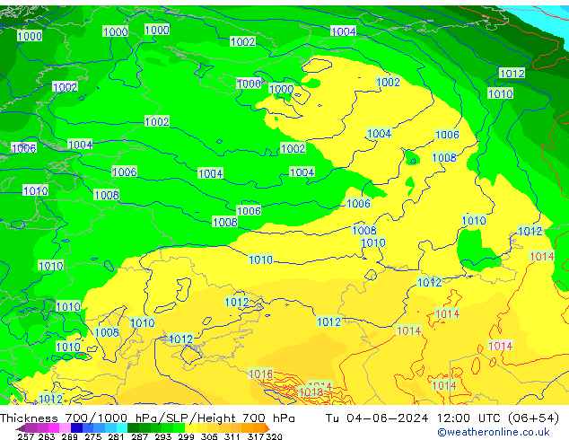 Dikte700-1000 hPa ECMWF di 04.06.2024 12 UTC