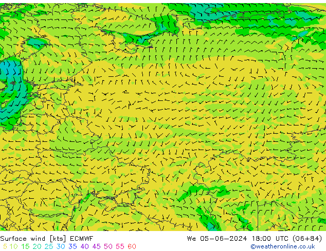 Vent 10 m ECMWF mer 05.06.2024 18 UTC