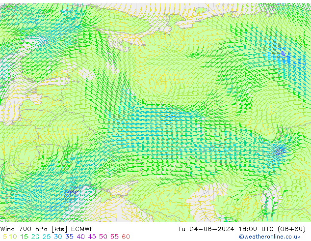 wiatr 700 hPa ECMWF wto. 04.06.2024 18 UTC