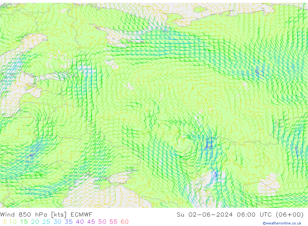 Vento 850 hPa ECMWF Dom 02.06.2024 06 UTC