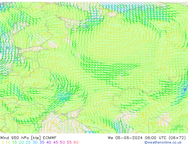 Vento 950 hPa ECMWF mer 05.06.2024 06 UTC