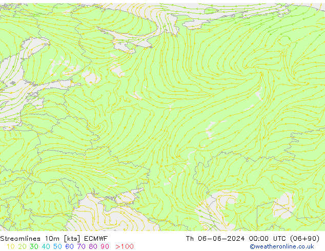 Linha de corrente 10m ECMWF Qui 06.06.2024 00 UTC