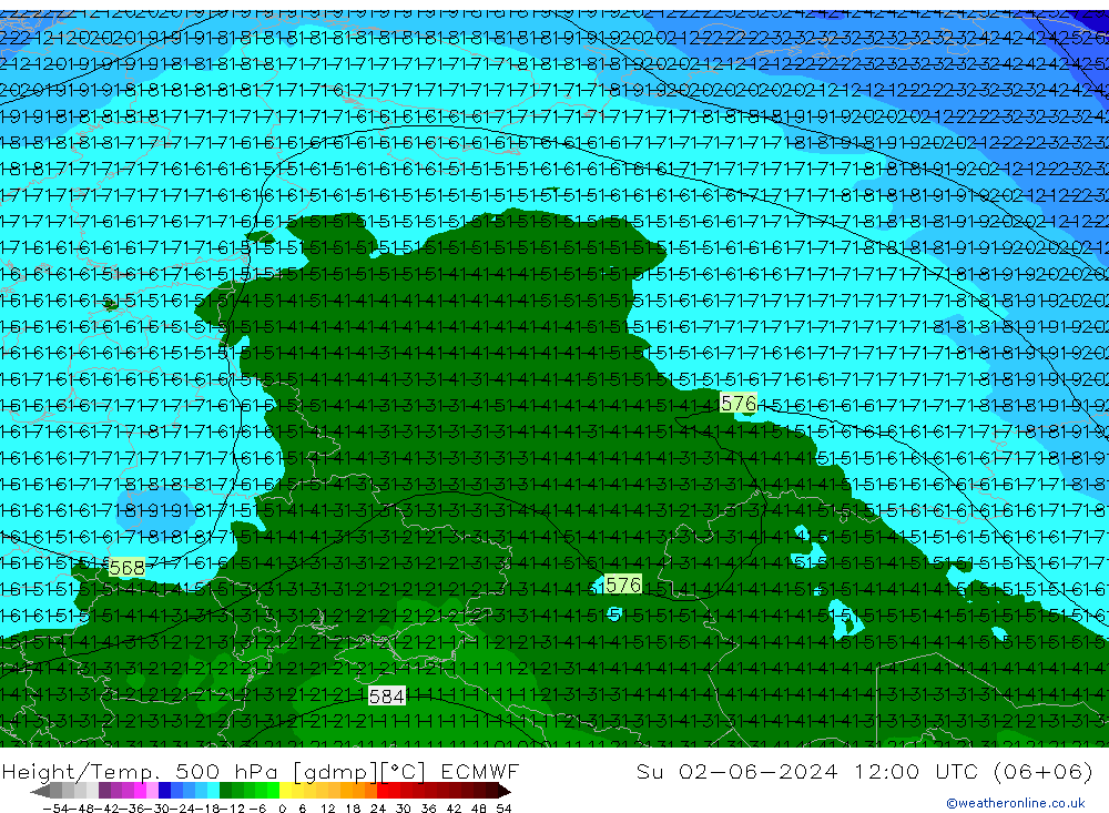 Z500/Rain (+SLP)/Z850 ECMWF  02.06.2024 12 UTC