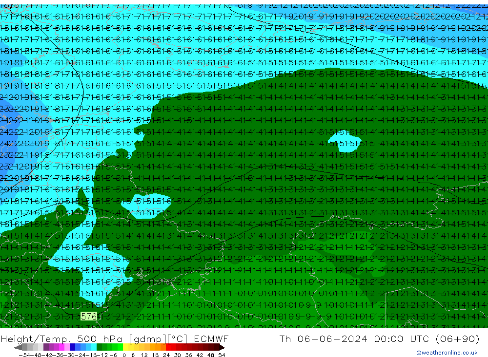 Hoogte/Temp. 500 hPa ECMWF do 06.06.2024 00 UTC