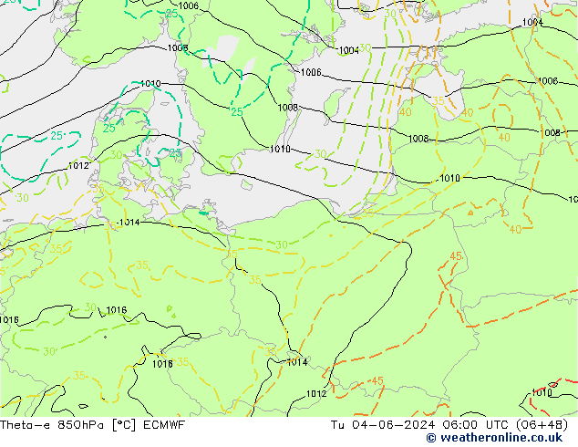 Theta-e 850hPa ECMWF mar 04.06.2024 06 UTC