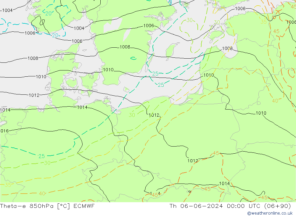 Theta-e 850hPa ECMWF czw. 06.06.2024 00 UTC