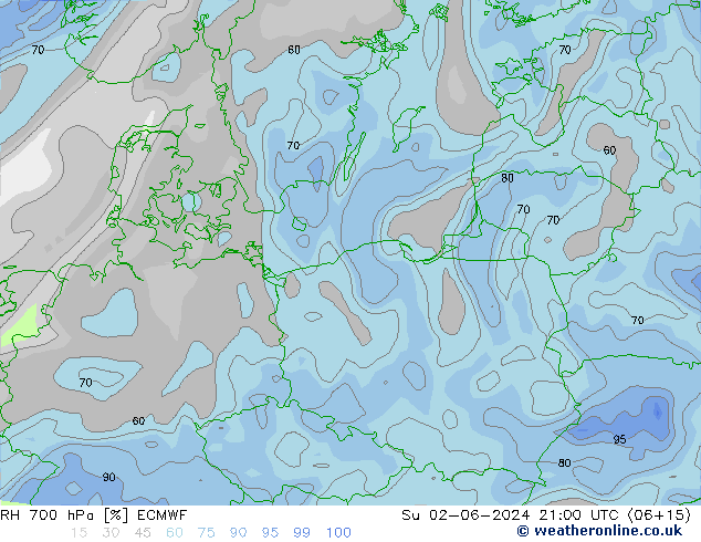 RH 700 гПа ECMWF Вс 02.06.2024 21 UTC