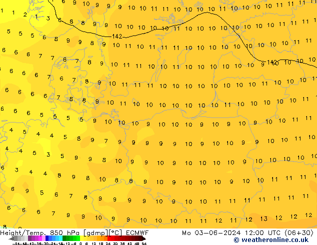 Z500/Rain (+SLP)/Z850 ECMWF  03.06.2024 12 UTC