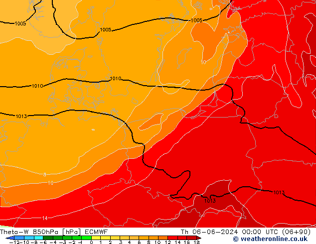 Theta-W 850hPa ECMWF czw. 06.06.2024 00 UTC