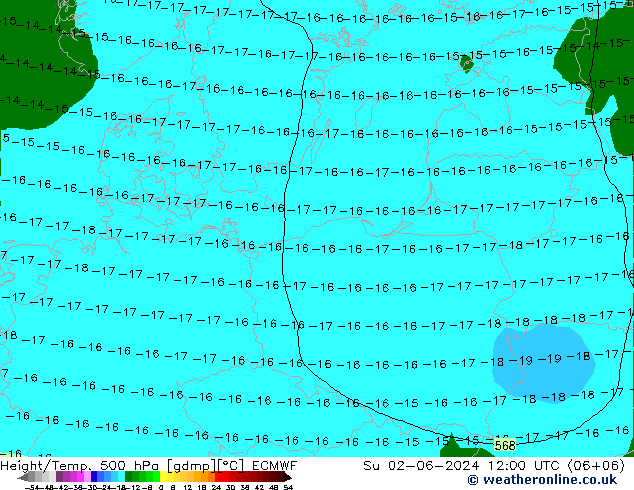 Z500/Rain (+SLP)/Z850 ECMWF dom 02.06.2024 12 UTC