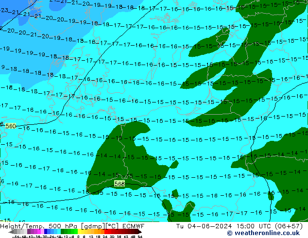 Height/Temp. 500 hPa ECMWF Tu 04.06.2024 15 UTC