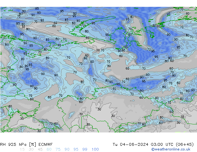 RH 925 hPa ECMWF wto. 04.06.2024 03 UTC