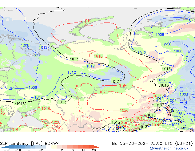 Tendenza di Pressione ECMWF lun 03.06.2024 03 UTC