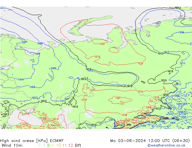High wind areas ECMWF пн 03.06.2024 12 UTC