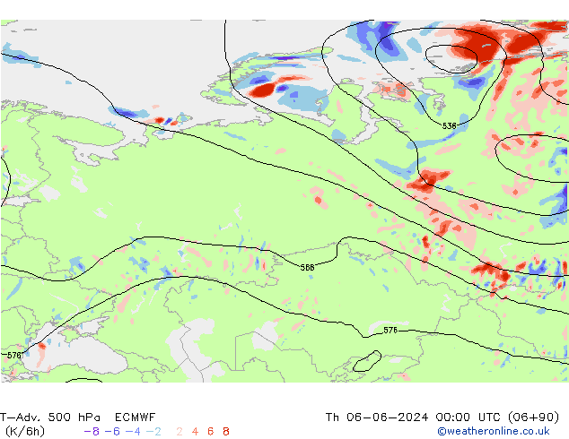 T-Adv. 500 hPa ECMWF czw. 06.06.2024 00 UTC