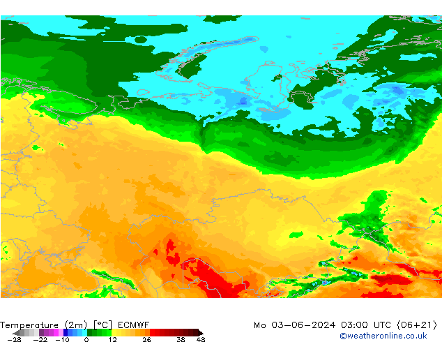 Temperatura (2m) ECMWF lun 03.06.2024 03 UTC