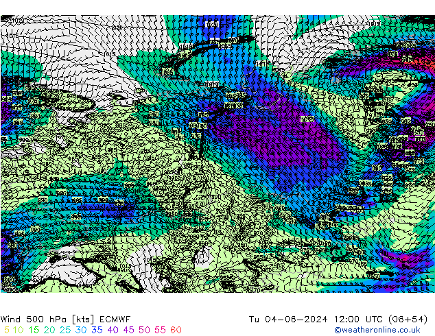 Vento 500 hPa ECMWF mar 04.06.2024 12 UTC