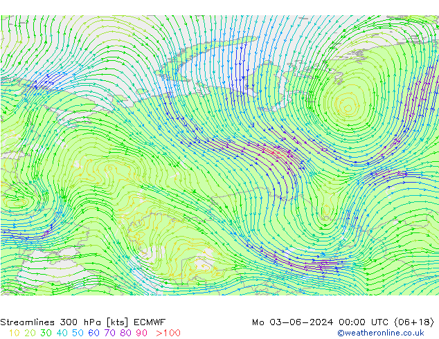 Streamlines 300 hPa ECMWF Mo 03.06.2024 00 UTC