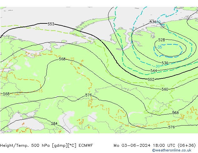 Z500/Rain (+SLP)/Z850 ECMWF Mo 03.06.2024 18 UTC