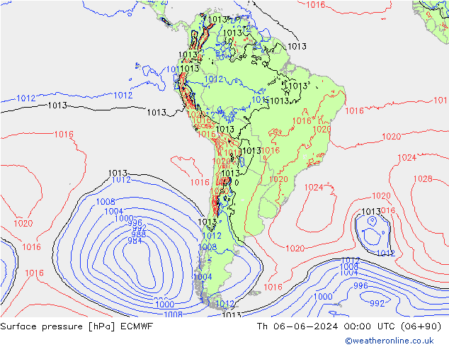 Atmosférický tlak ECMWF Čt 06.06.2024 00 UTC