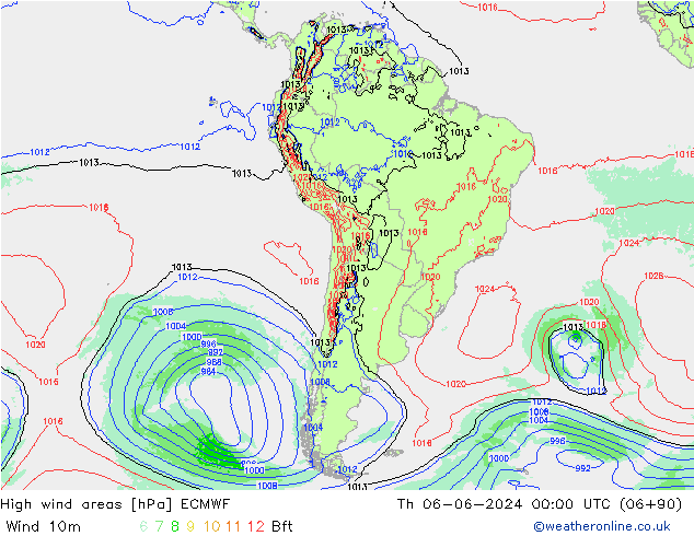 Izotacha ECMWF czw. 06.06.2024 00 UTC