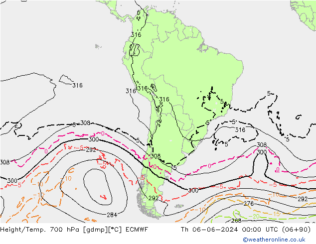 Height/Temp. 700 hPa ECMWF Čt 06.06.2024 00 UTC