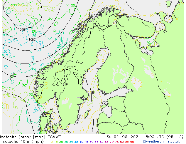 Isotachen (mph) ECMWF So 02.06.2024 18 UTC