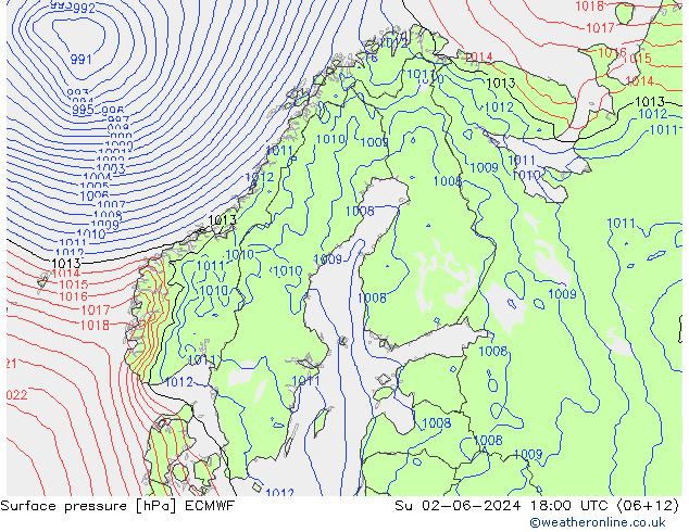 pressão do solo ECMWF Dom 02.06.2024 18 UTC