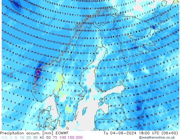 Precipitation accum. ECMWF Tu 04.06.2024 18 UTC