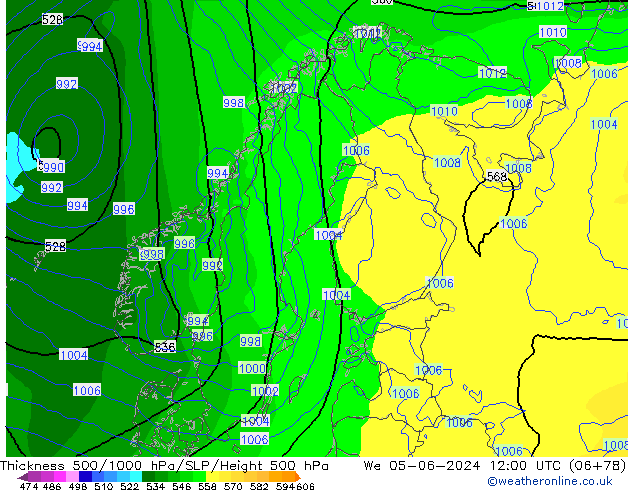 Dikte 500-1000hPa ECMWF wo 05.06.2024 12 UTC