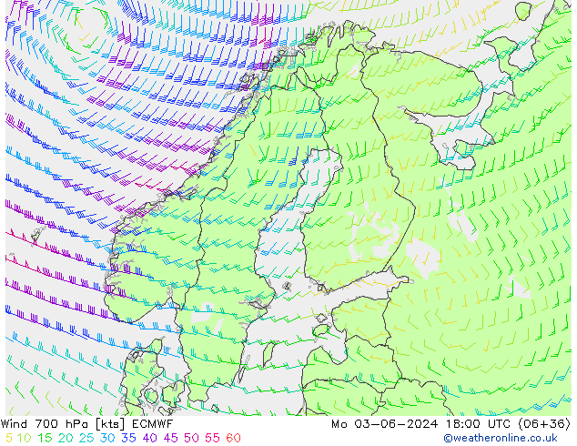 Wind 700 hPa ECMWF Mo 03.06.2024 18 UTC