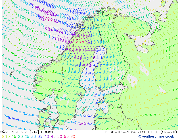 Wind 700 hPa ECMWF Th 06.06.2024 00 UTC