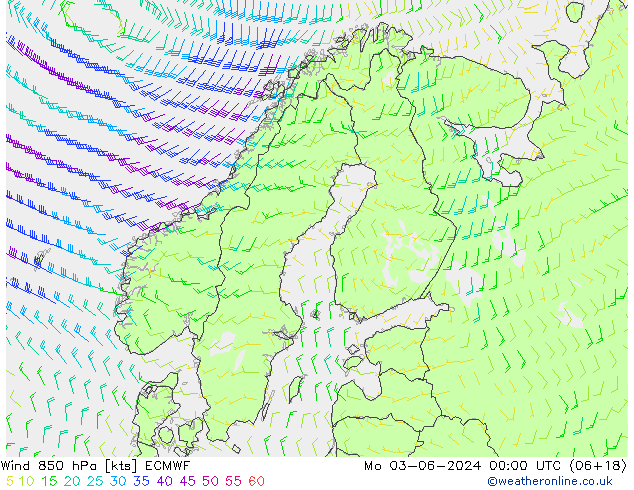 Wind 850 hPa ECMWF Po 03.06.2024 00 UTC