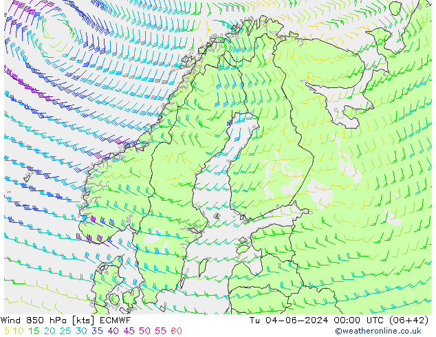 Wind 850 hPa ECMWF Tu 04.06.2024 00 UTC