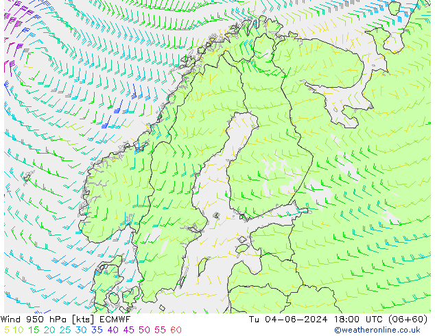 Wind 950 hPa ECMWF Tu 04.06.2024 18 UTC