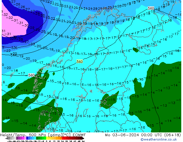 Z500/Rain (+SLP)/Z850 ECMWF lun 03.06.2024 00 UTC