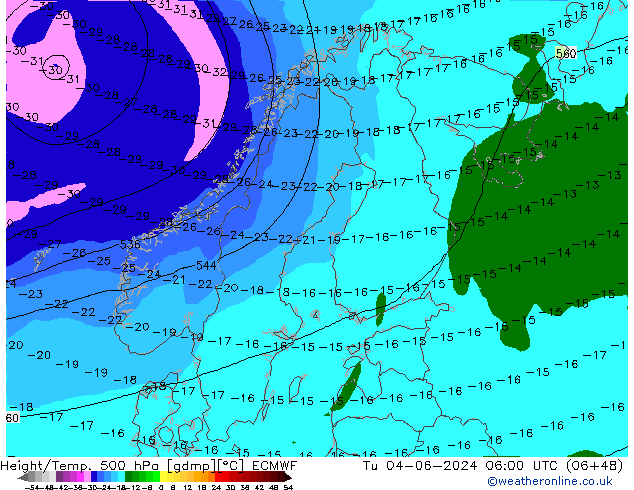 Z500/Yağmur (+YB)/Z850 ECMWF Sa 04.06.2024 06 UTC