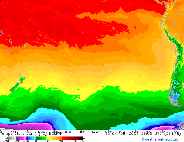 Temperature (2m) ECMWF Út 04.06.2024 06 UTC