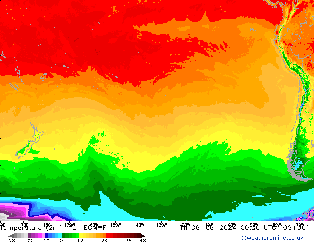 Temperatura (2m) ECMWF jue 06.06.2024 00 UTC