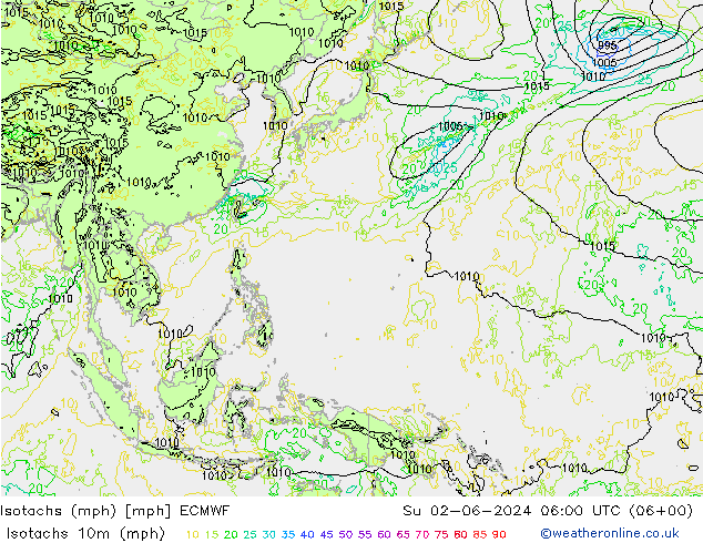 Isotachs (mph) ECMWF dom 02.06.2024 06 UTC