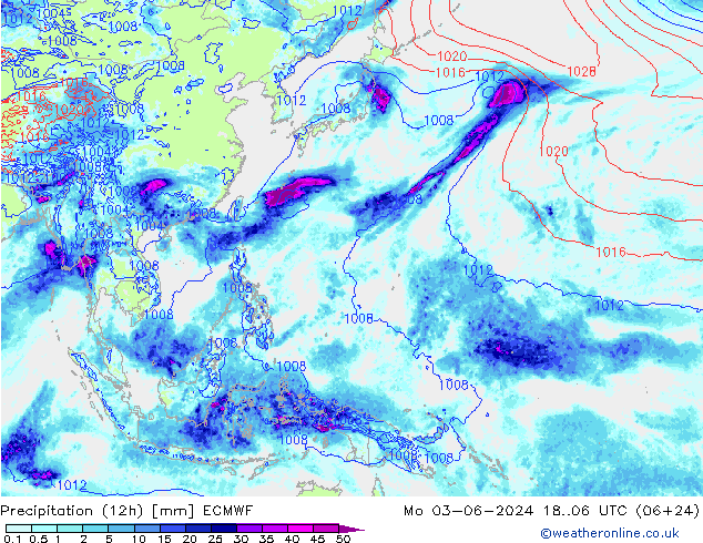 Precipitation (12h) ECMWF Mo 03.06.2024 06 UTC