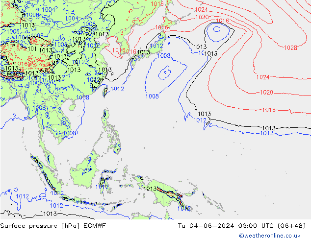 Luchtdruk (Grond) ECMWF di 04.06.2024 06 UTC