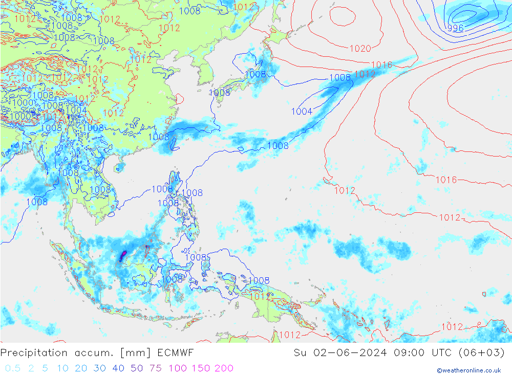 Precipitation accum. ECMWF Dom 02.06.2024 09 UTC
