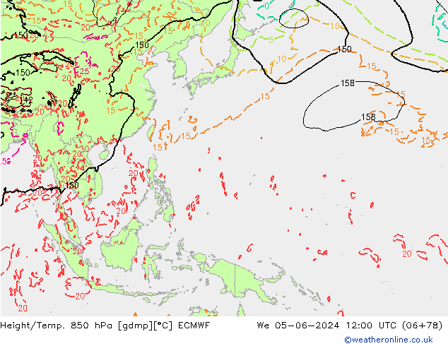 Z500/Yağmur (+YB)/Z850 ECMWF Çar 05.06.2024 12 UTC