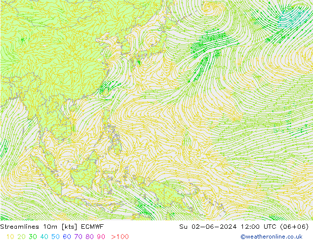 Streamlines 10m ECMWF Su 02.06.2024 12 UTC
