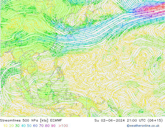 Stroomlijn 500 hPa ECMWF zo 02.06.2024 21 UTC